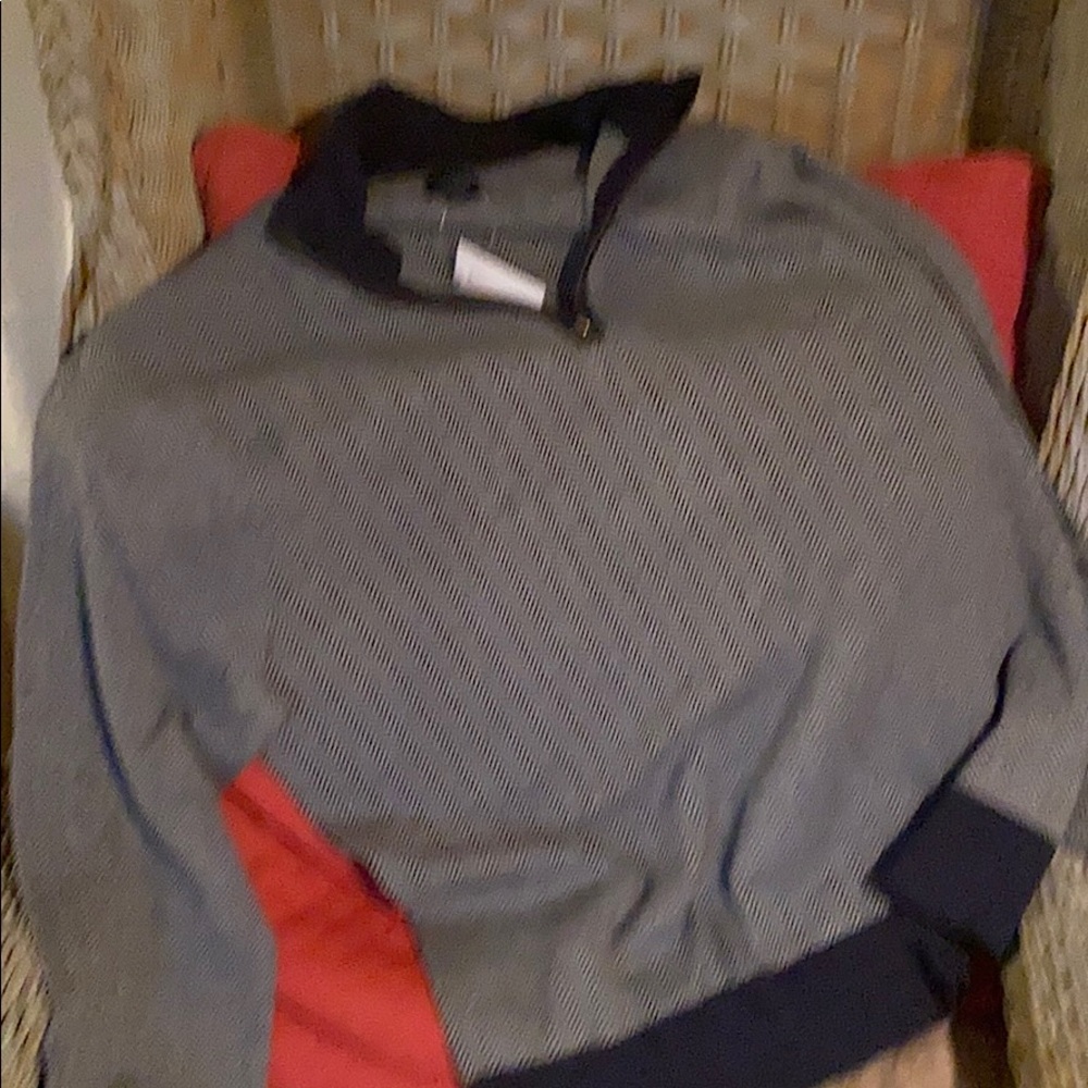 J Crew cotton  zip sweater Navy Gray herringbone